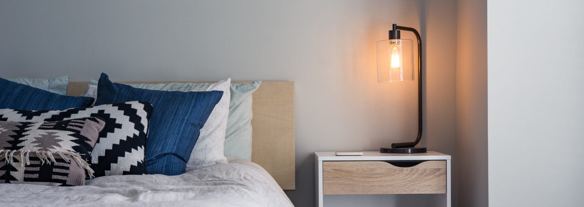 black table lamp on nightstand